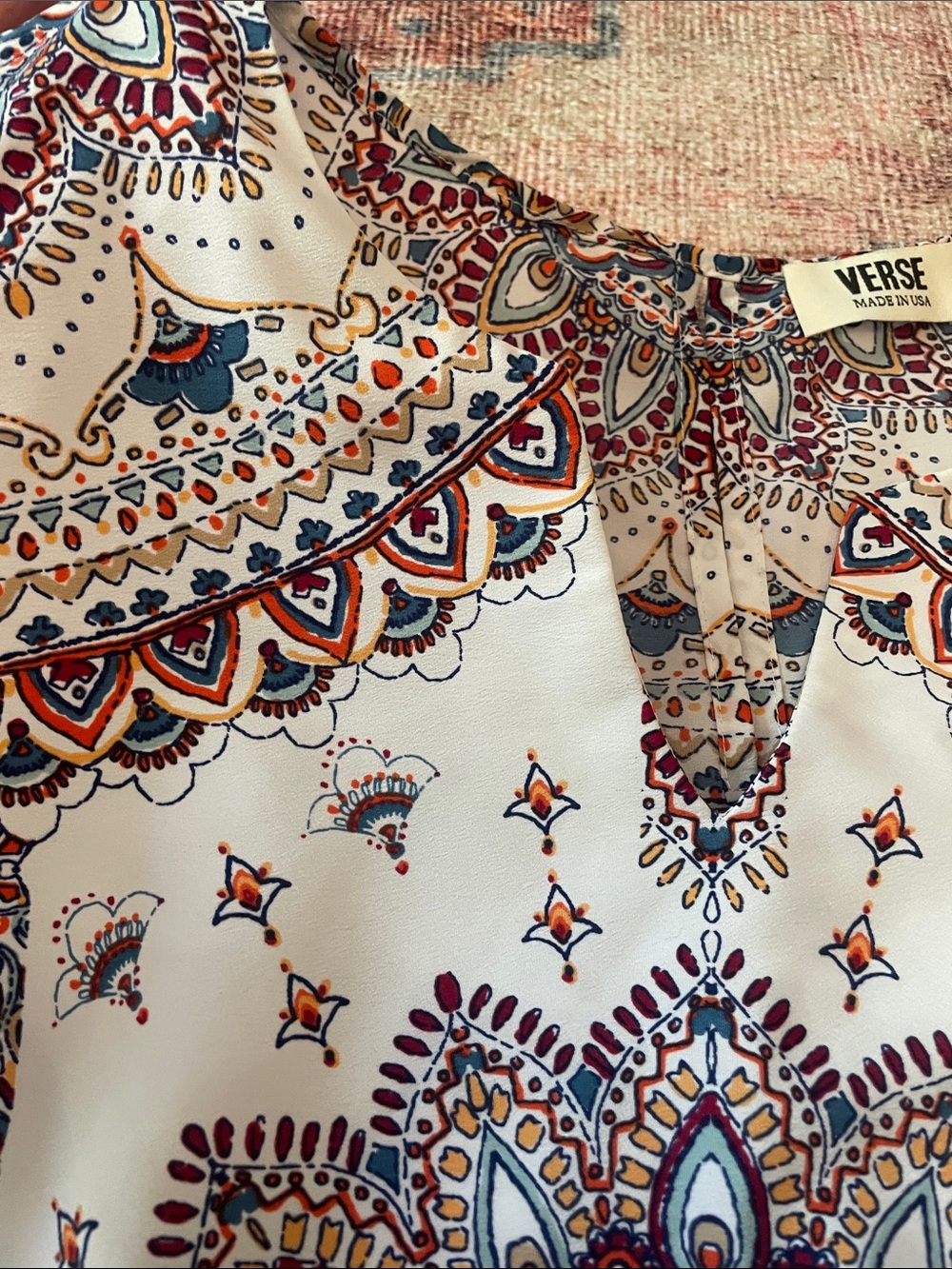 Sleeveless Medallion-Print Cream Camisole with Blue & Rust Accents - Picture 4 of 8